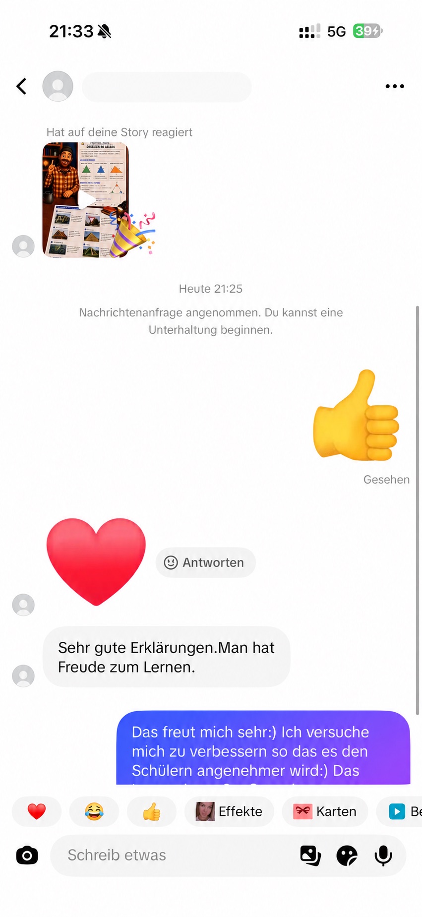 Anonymisierte Rückmeldung über gute Erklärungen und Freude am Lernen